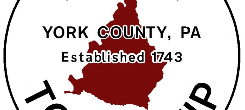 The township boundary is colored red with black, curved text of Dover Township. Center black text York County, PA Established 1743