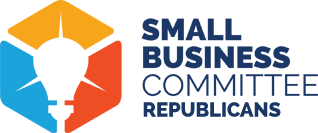 on the left, a blue, orange and red hexagon. To the right, blue text, "Small Business Committee Republicans"