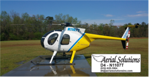 • Aerial Saw – Aerial Solutions Inc., White & Yellow MD 500 E with Blue Stripe, Tail Number N1107T 